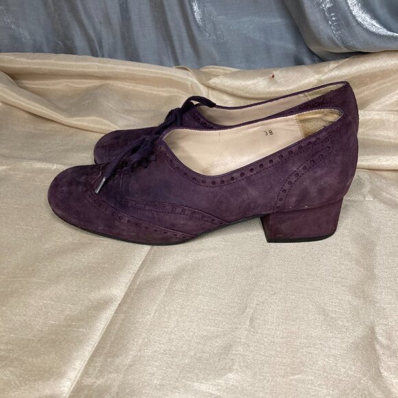 70s retro suede purple brogues block heel - Picture 5 of 10